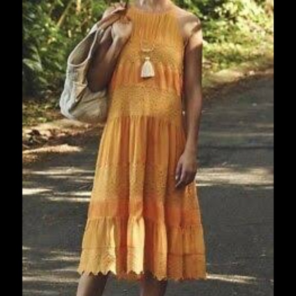 Anthropologie HD in Paris Marigold Tiered Sleeveless MIDI Dress - Picture 3 of 6